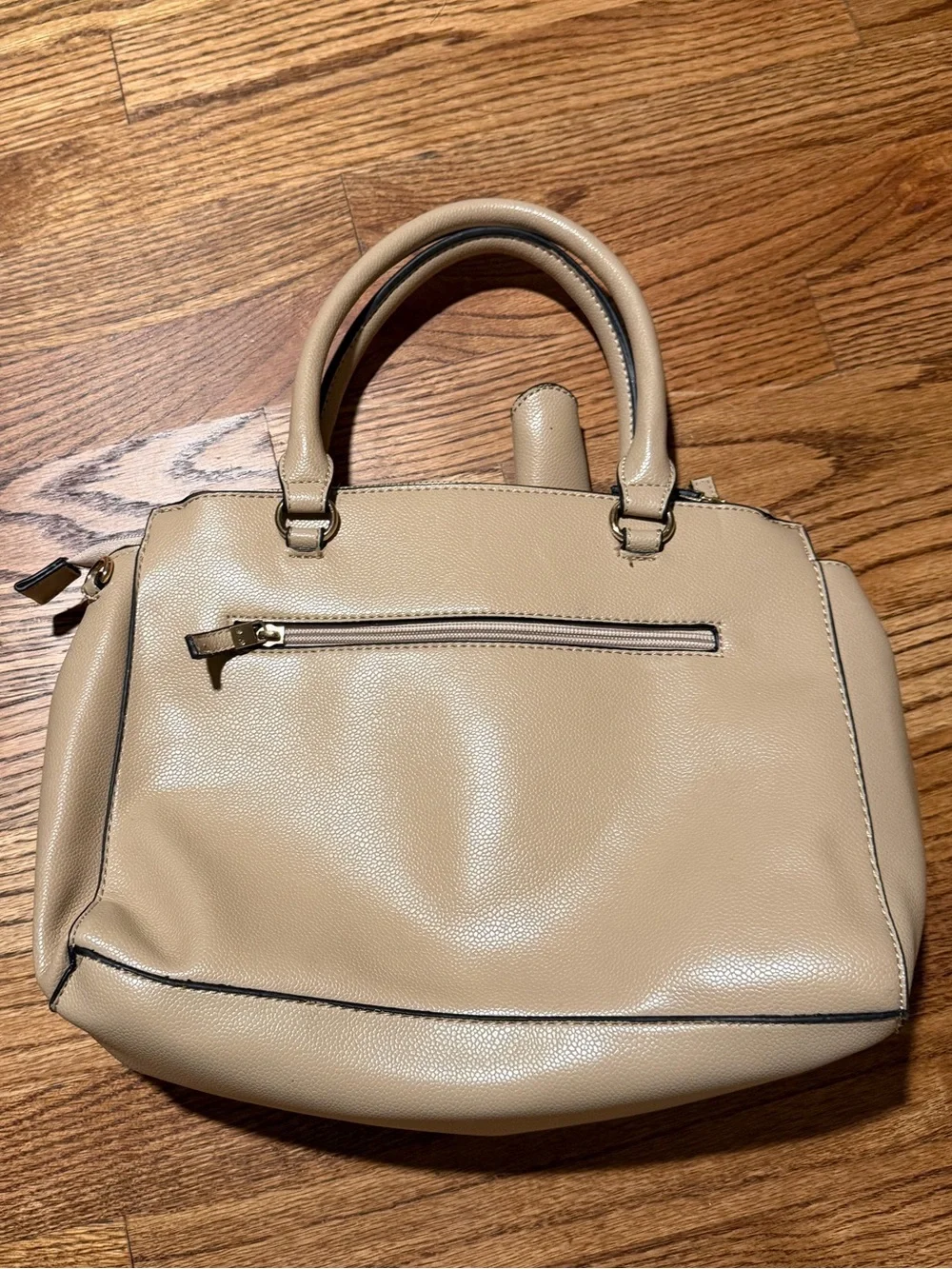 Structured Tan Satchel Handbag with Top Handles